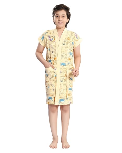 Lovira Boys and Girls Cotton Letter Print Bath Robe (Beige)