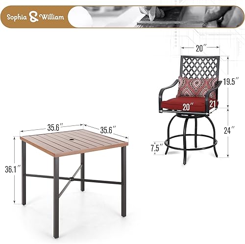 Miniatura 7 de Sophia &amp; William Juego de bar para patio al aire libre, 5 piezas, mesa de comedor alta y sillas, juego de muebles, 4 taburetes de bar giratorios con