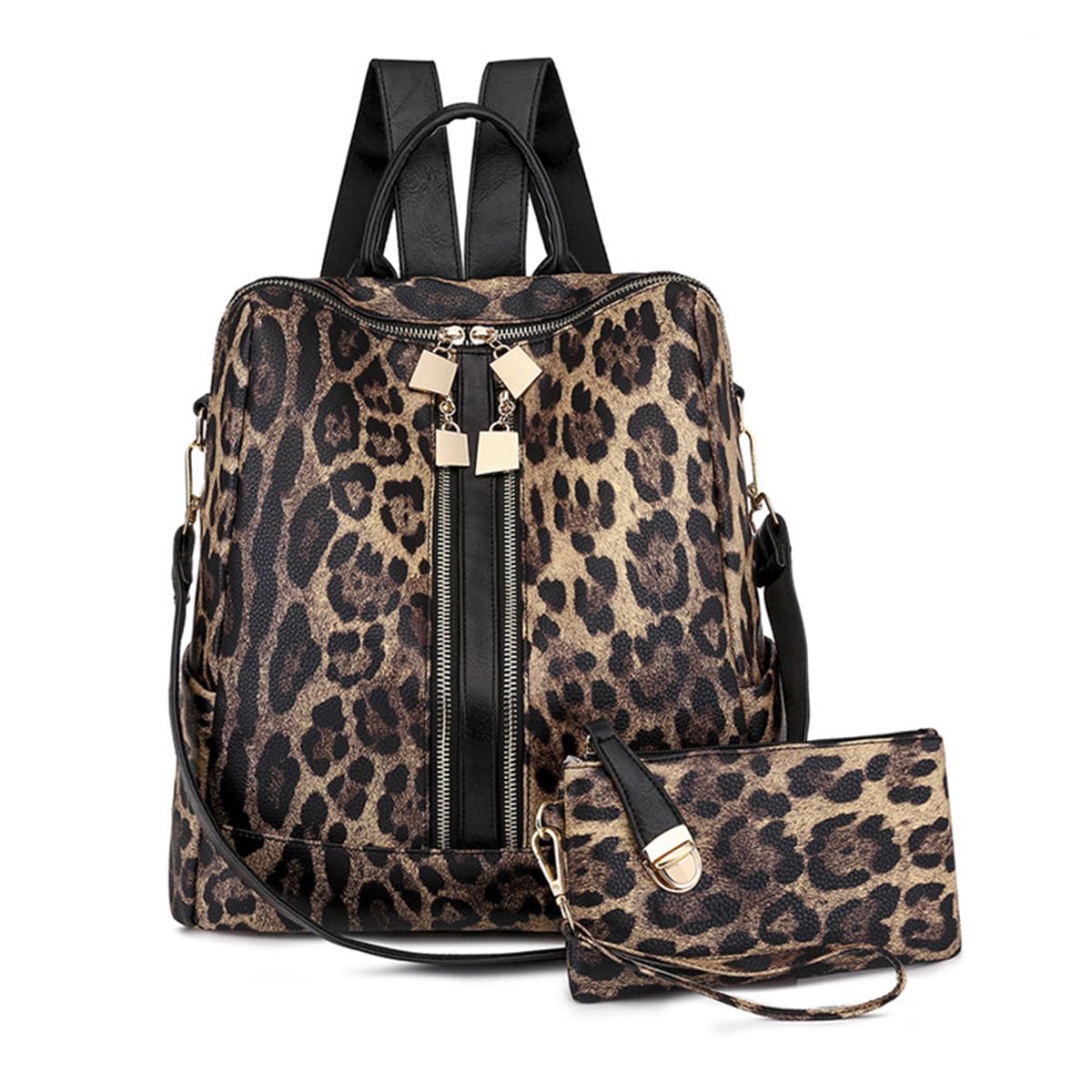 SONARIN Moda Borsa Zaino Donna,Impermeabile PU Zainetti con Pochette Antifurto Zaino Casual Borsa Scuola Zaino da Viaggio Borsa Mano Borsa Tracolla Convertibile(Leopardo Marrone)