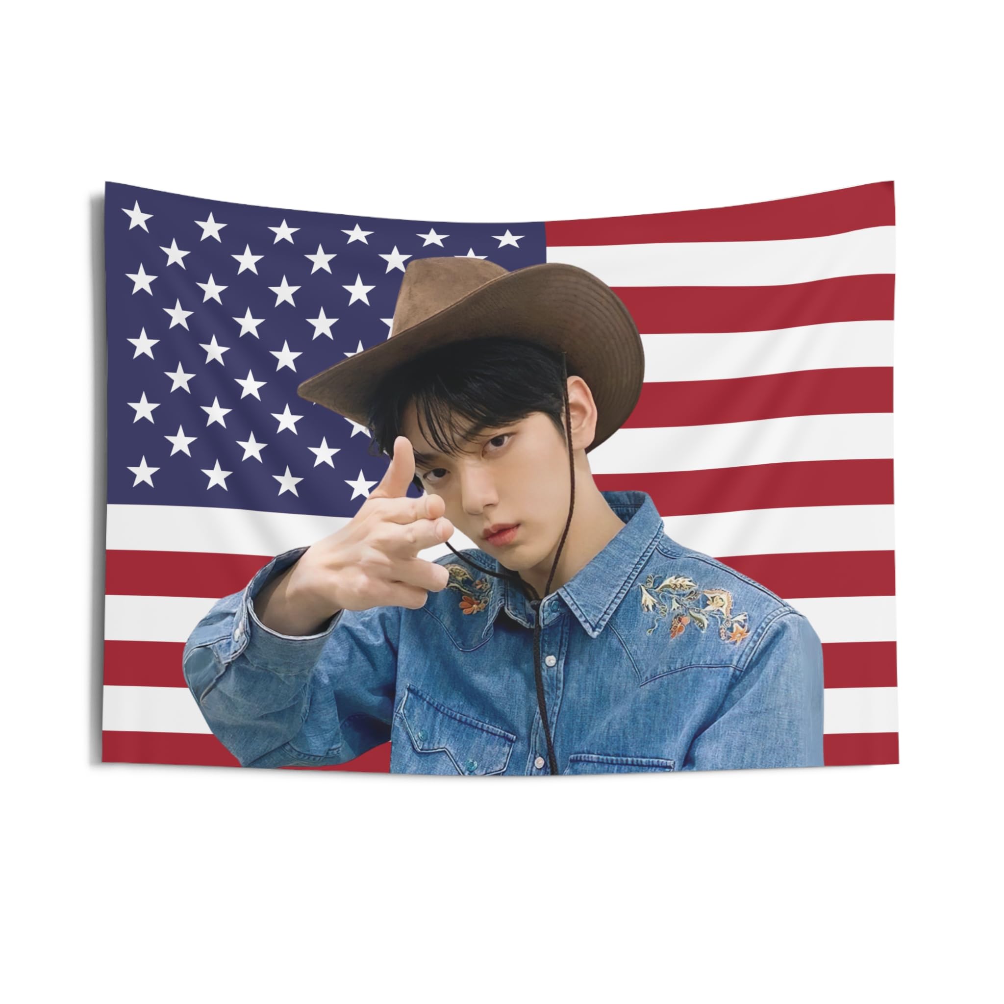 Generic TXT SOOBIN American Flag Tapestry Cowboy, Kpop Funny Room Merch, MOA Gift Idea, Wall decor for K-pop fan, USA flag