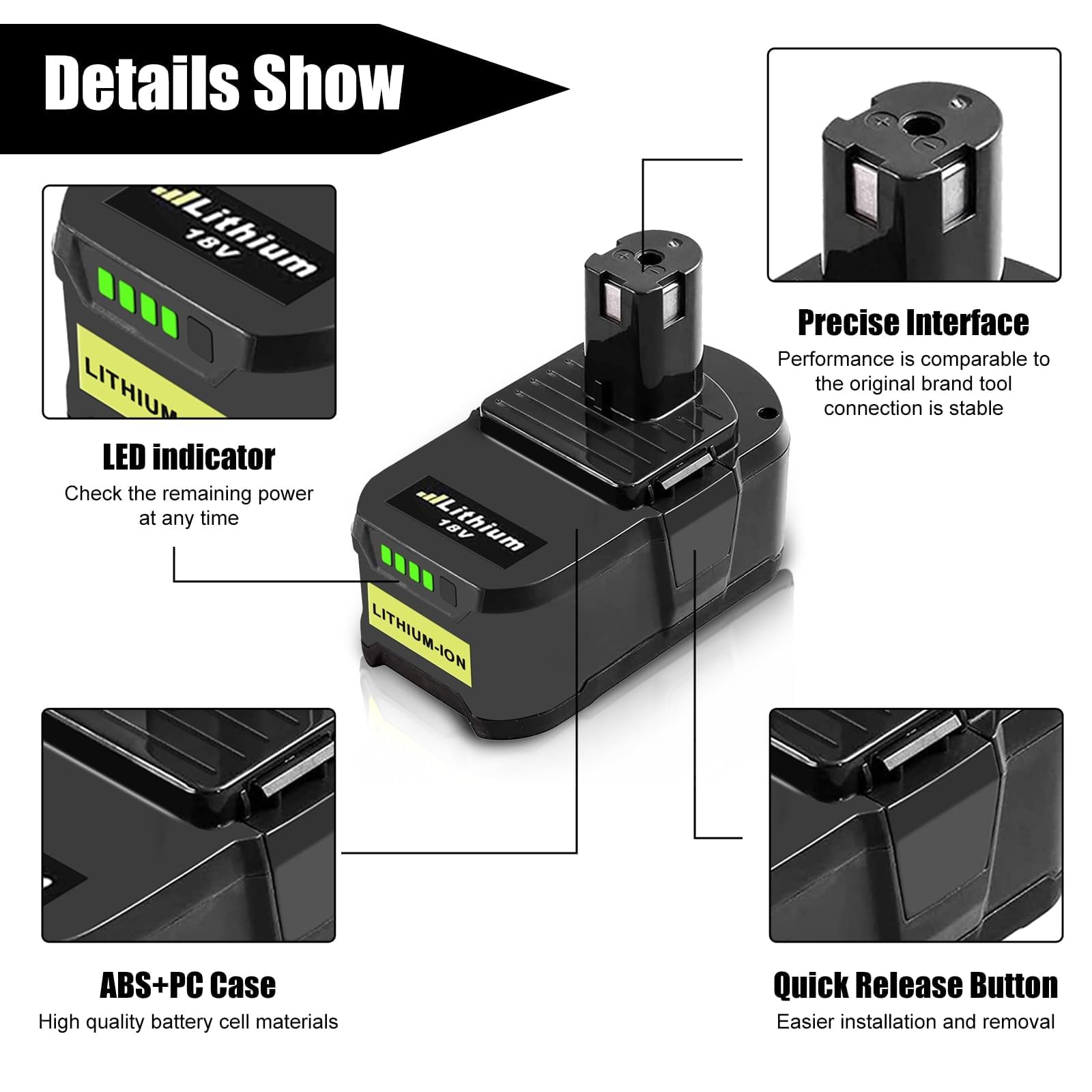 2PCS 5.5Ah Ersatz für Ryobi 18V Akku RB18L50 Kompatibel für Ryobi 18V Akku P108 P107 P122 P104 P105 P102 P103 RB18L40 RB18L25 Werkzeugakku mit LED Indikator