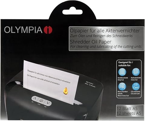 OLYMPIA Ölpapier für Aktenvernichter zum Reinigen und Schmieren des Schneidwerkes