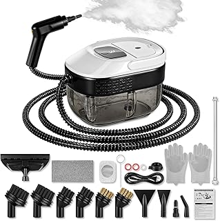 vaporeta limpieza hogar 17 en 1 para hogar & coche, 3 niveles vapor en mango, calent 10 s, depósito 1600 ml, radio 4.5 m, limpiador de vapor para cocina, baño, suelos, ventanas, coche.