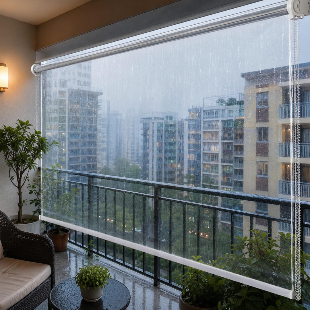 Monsoon Roller Blind for Balcony Clear PVC Transparent Blind. Waterproof Rain Protection Outdoor Roller Blind. Wind & Dust Shield for Balcony, Patio, Veranda & Windows. Manual Operation-image-6