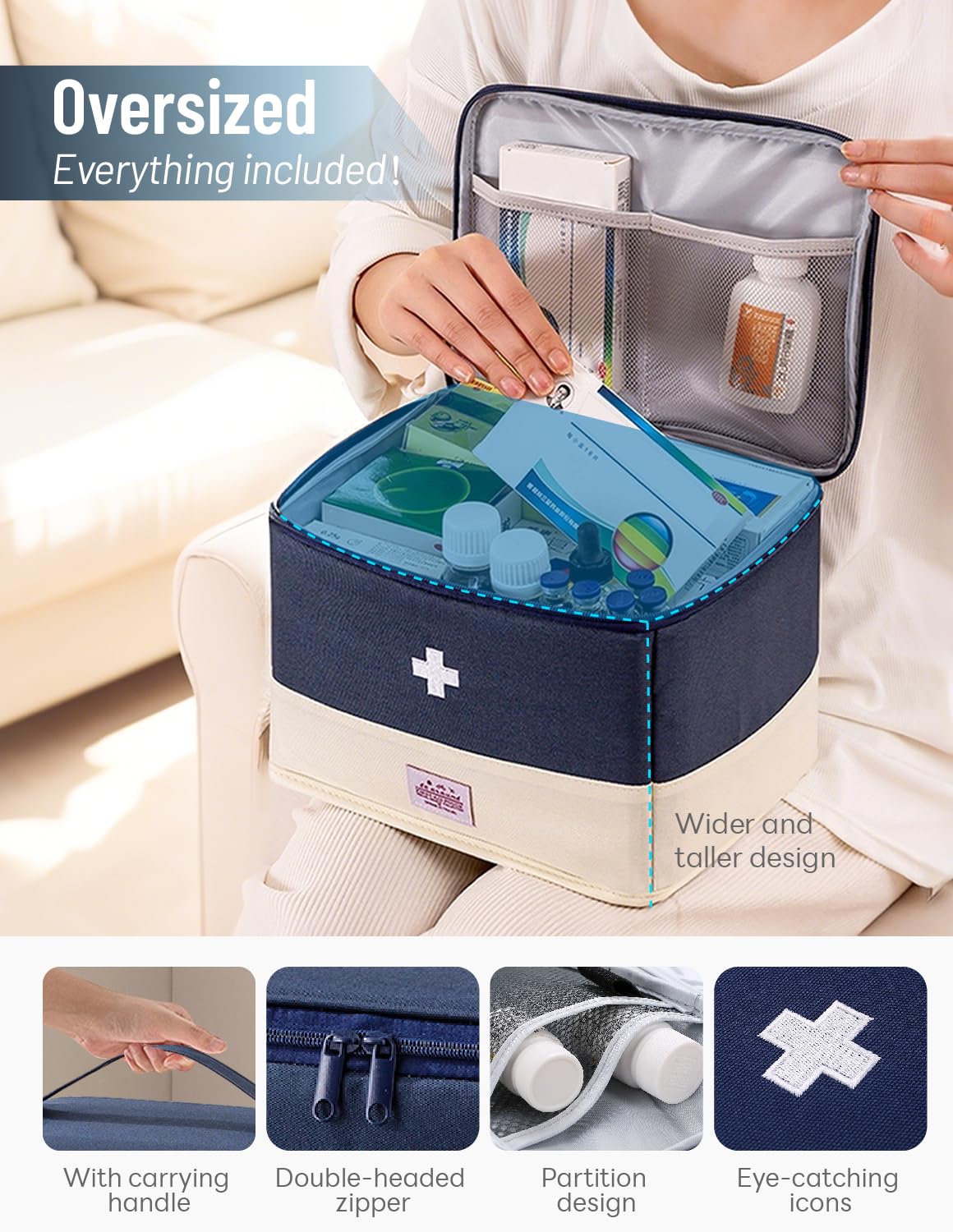 Juego de 4 Cajas de medicamentos, Caja de botiquín casero con Asas, Caja de medicamentos Impermeable, Bolsa de Viaje para casa, al Aire Libre (Azul)