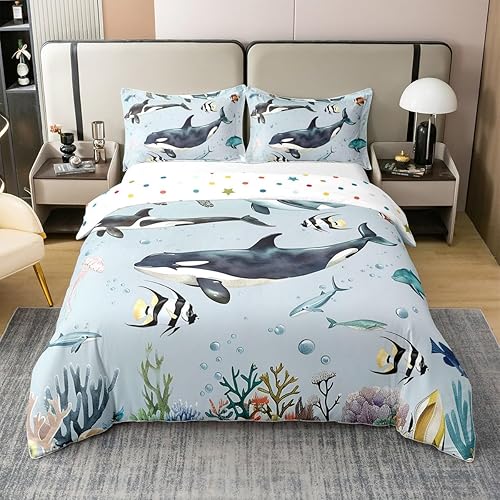 Miniatura 17 de jejeloiu Funda de edredón con estampado de radio Boombox, 100% algodón, para niños y niñas, tamaño matrimonial, juego de ropa de cama retro con Azul