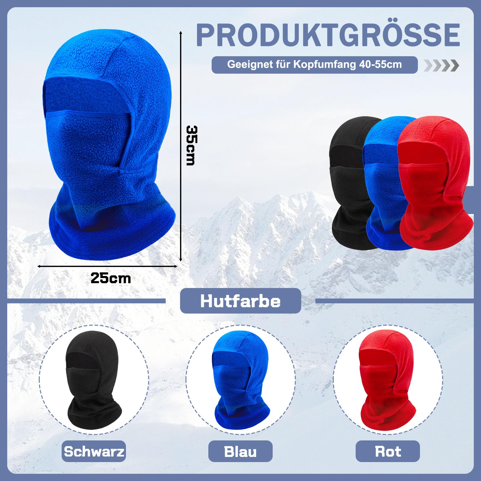 ZOCONE Lot de 3 cagoules d'hiver pour enfant - Coupe-vent - Masque facial - Masque de ski - Pour fille et garçon
