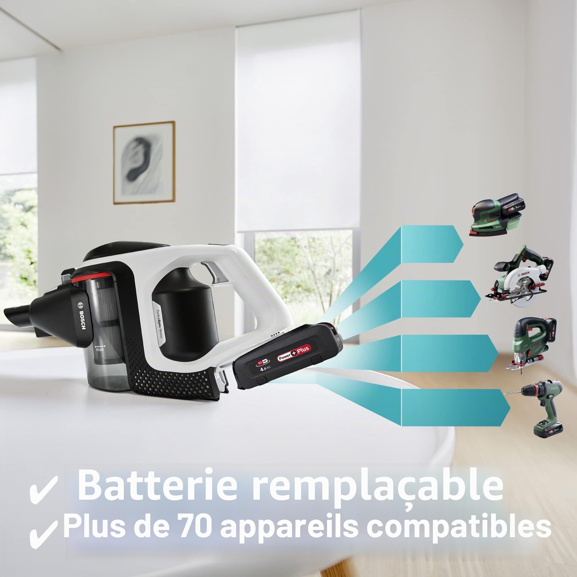 Bosch Batterie de Rechange Power for All BHZUB1840 18 V 4,0 Ah - Convient pour Tous Les aspirateurs sans Fil Unlimited - Autonomie Extra Longue - Haute Performance - Convient pour Le Nettoyage de
