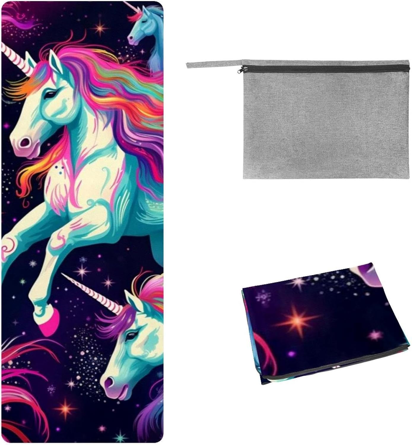 Yoga Towel, Rainbow Unicorn Pattern Non Slip Sweat Absorbent Hot Yoga Mat Towel for Hot Yoga, Pilates and Fitness - 72.8" x 26.8"