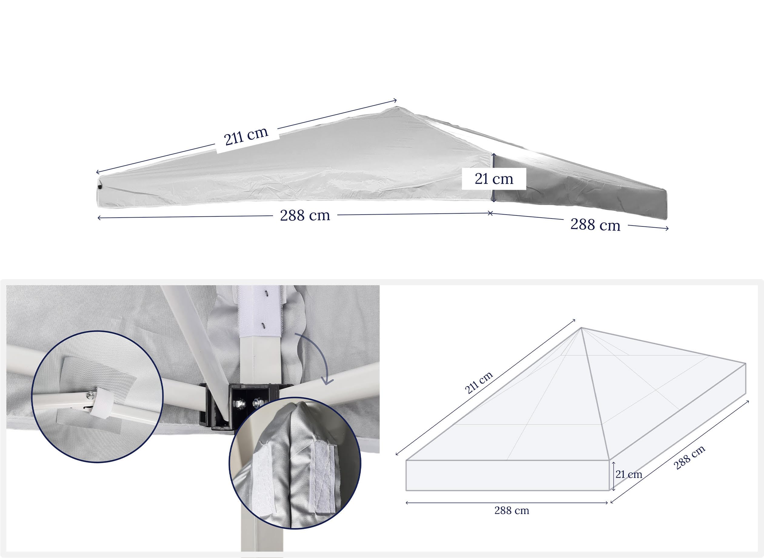 Tetto di Ricambio Impermeabile Anti UV per Gazebo 3x3 Richiudibile, Telo di Copertura, Top Cover per Gazebo Pop Up