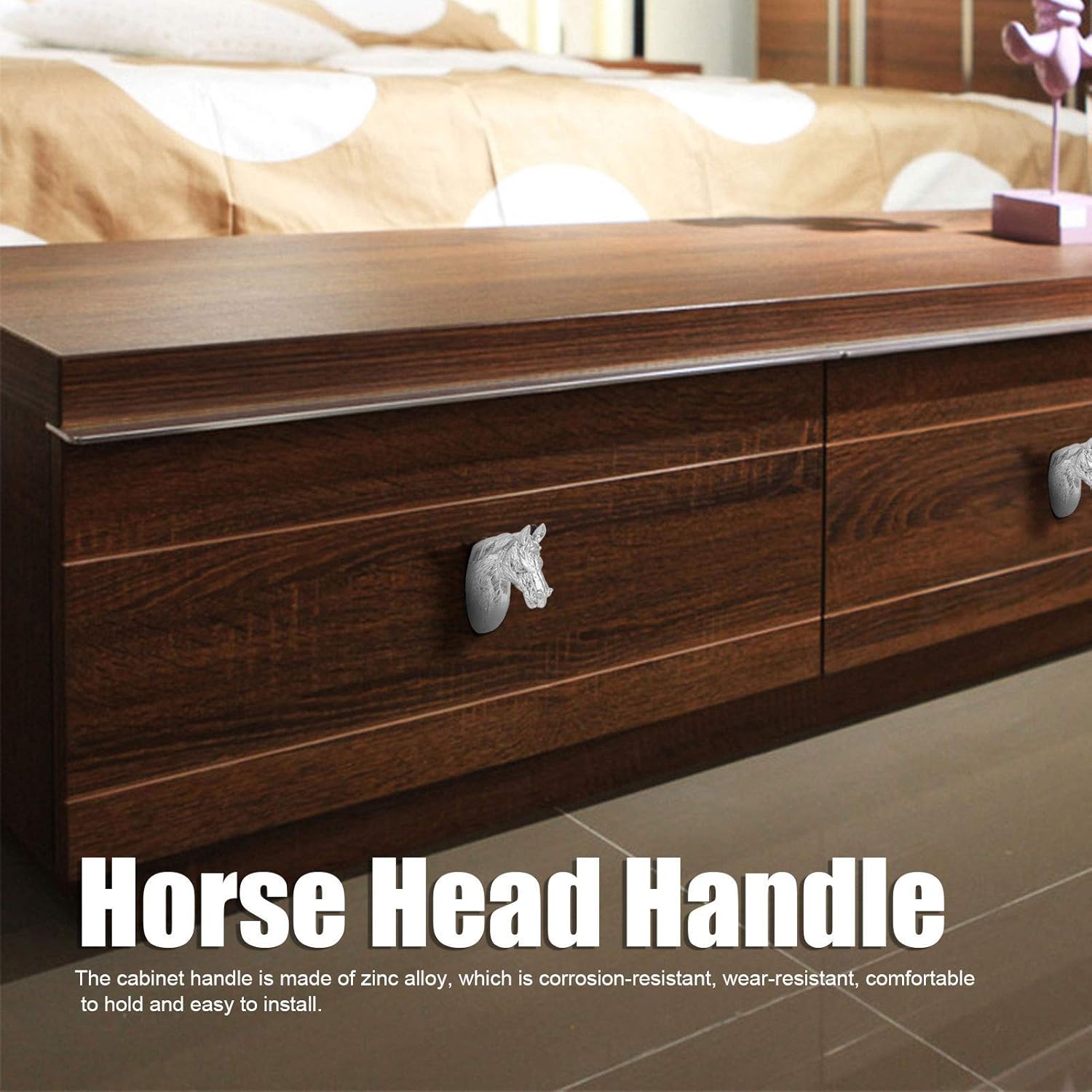 Fdit Horse Head Handle, 2 Sets Modern Stylish Cabinet Handles Horse Head Pull Kitchen Wardrobe Drawer Door Knob (1.6 x 2 x 0.6in)(2#) - Image 3