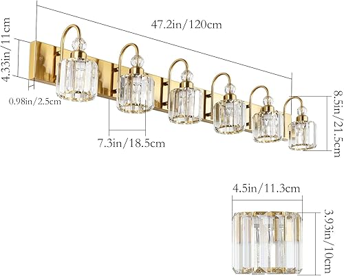 Miniatura 130 de Ralbay - Luces para tocador de baño doradas, 3 luces, de cristal dorado, modernas lámparas para usar sobre el espejo. dorado (Round-Gold),dorado