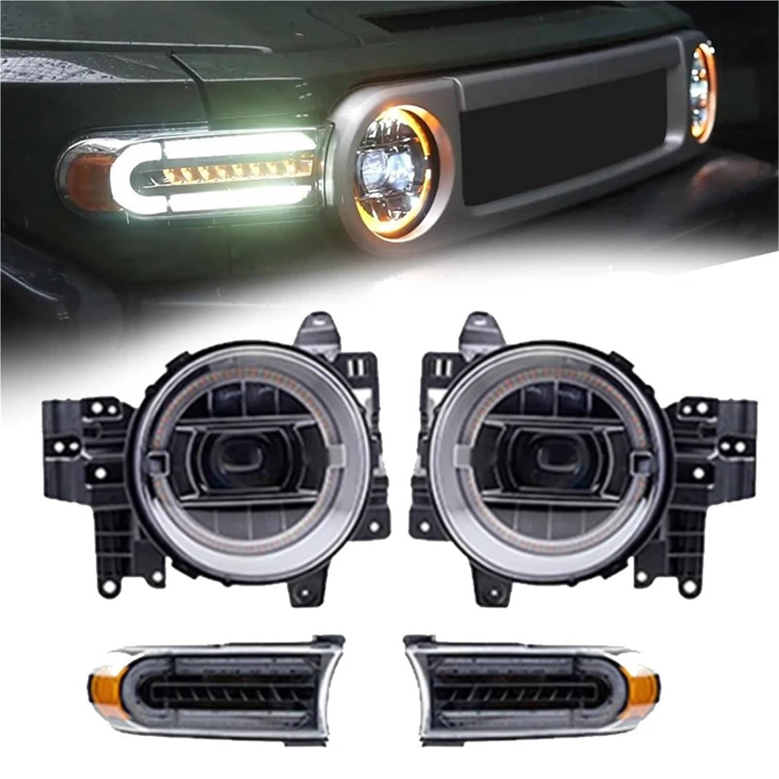 Faro Coche Conjunto De Faros Delanteros LED Alto Brillo Con Luces Intermitentes Para Toyota FJ Para Cruiser 2007-2020 Faros Delanteros