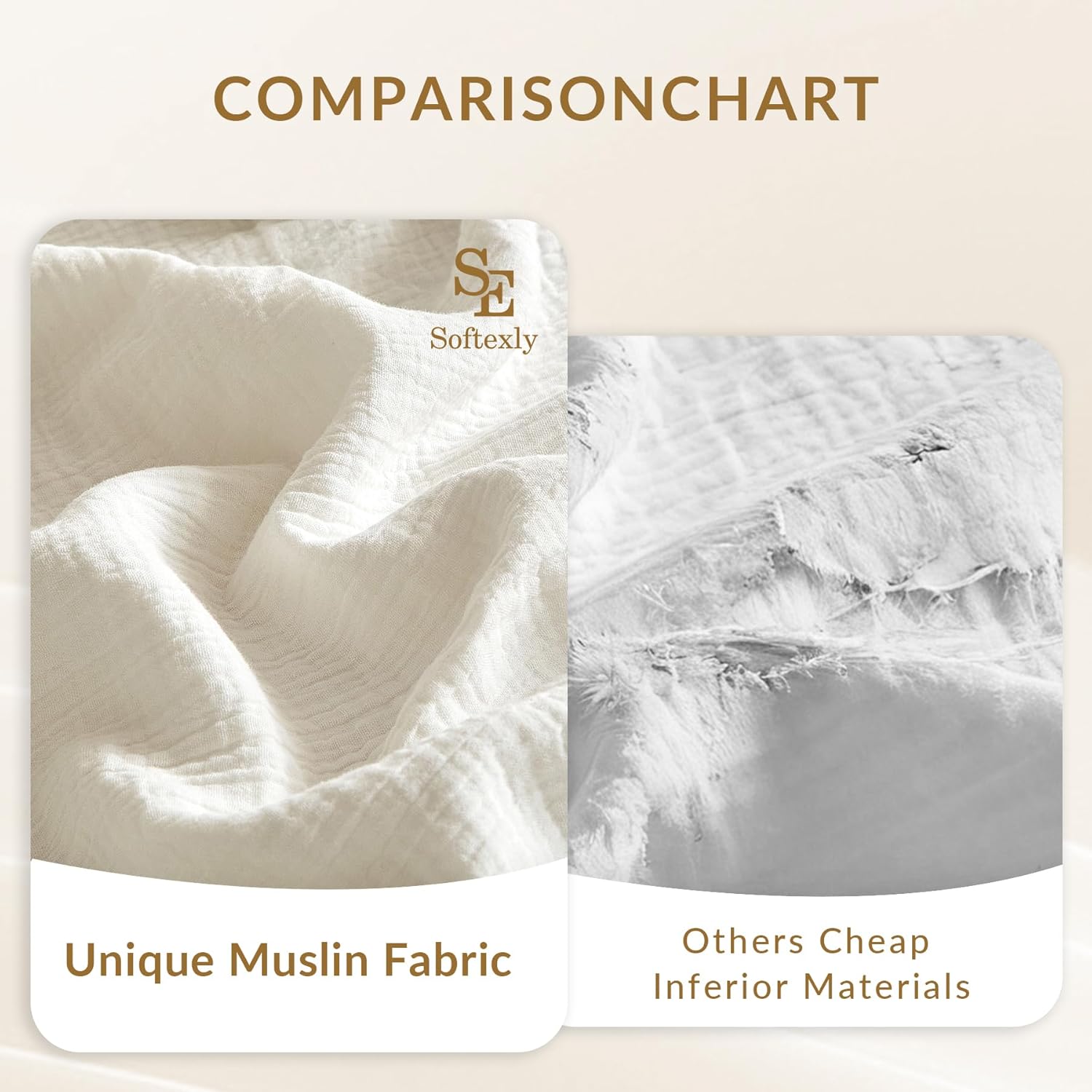 SE SOFTEXLY Muslin Pillowcases Throw Size 100% Cotton, 2 Pack Linen Like Pillow Shams with Zippered Closure, Ultral Soft and Breathable Pillow Case Covers, Off-White, 26" X 26", No Filling