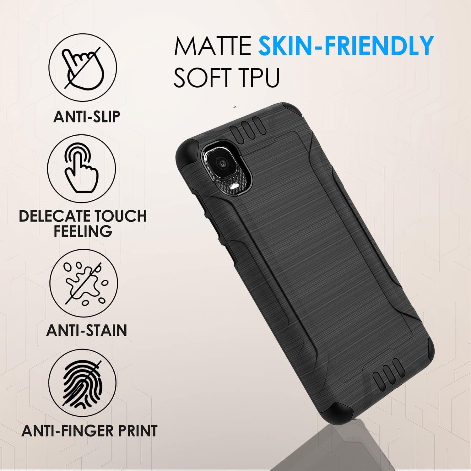 TJS Compatible with Alcatel TCL A3 A509DL Case/TCL A30 Case, with Tempered Glass Screen Protector, Belt Clip Holster Hybrid Kickstand Heavy Duty Cover Drop Protector Phone Case (Black)