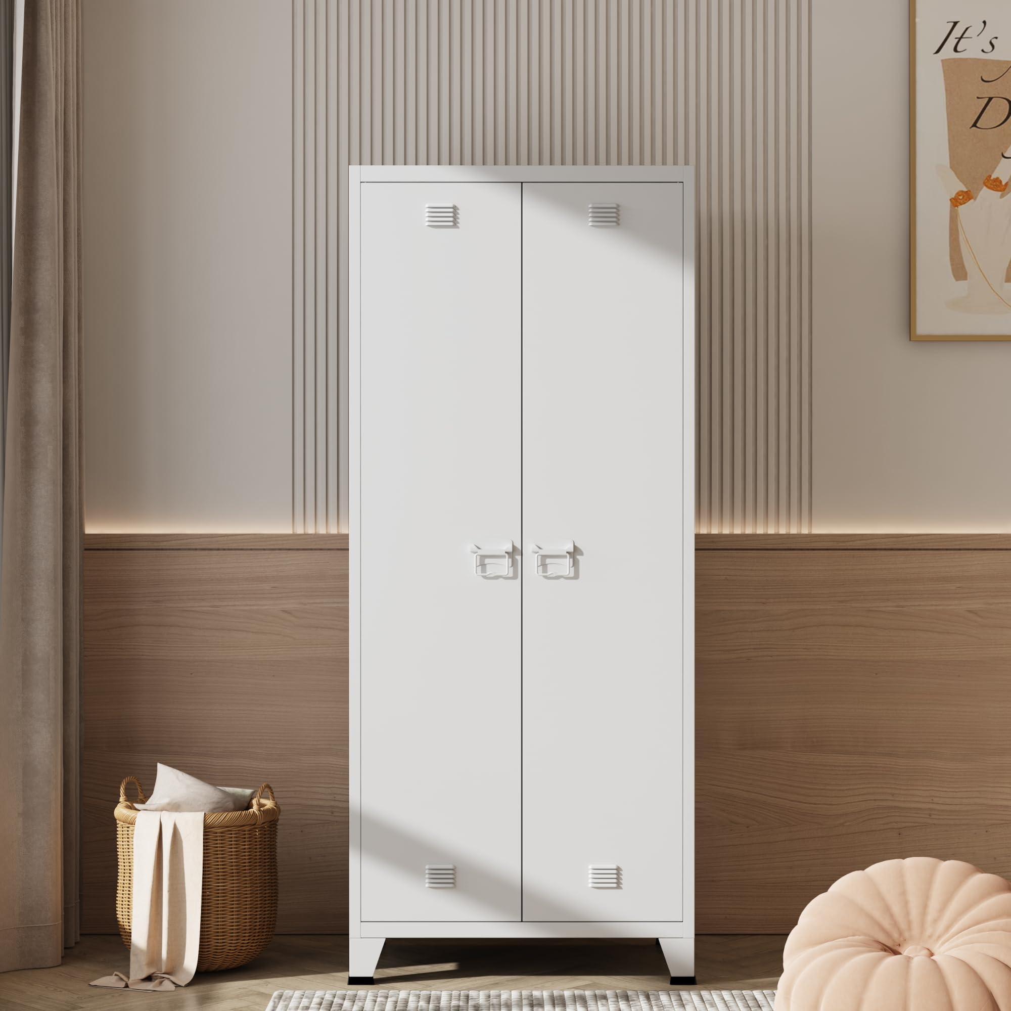 [en.casa] Kleiderschrank Hankasalmi 2-türig mit Kleiderstange Schlafzimmerschrank Metall Weiß Garderobenschrank mit 3 Ablagen 180 x 90 x 40 cm