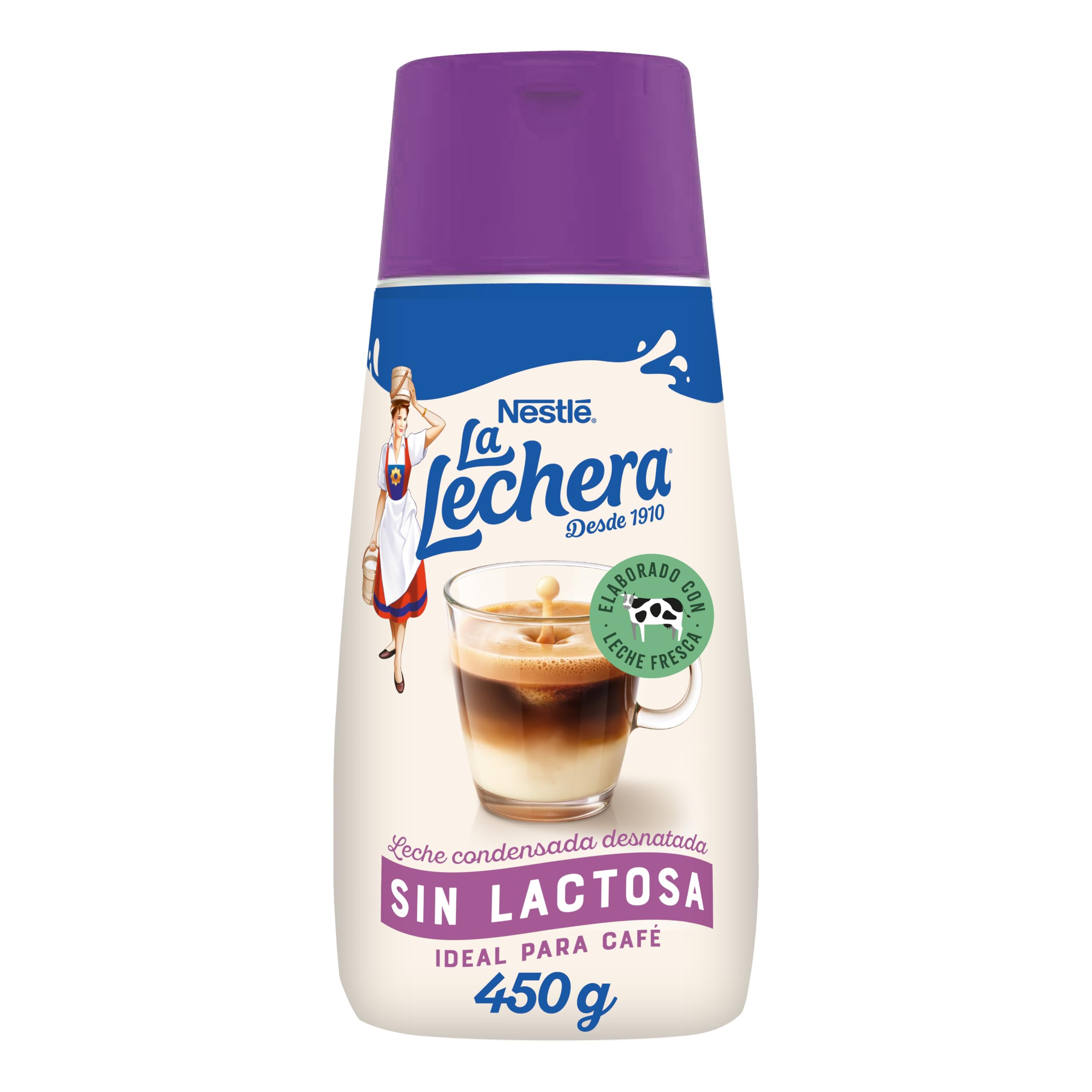 NESTLÉ LA LECHERA Leche condensada Desnatada sin lactosa Botella Sirve Fácil 450g