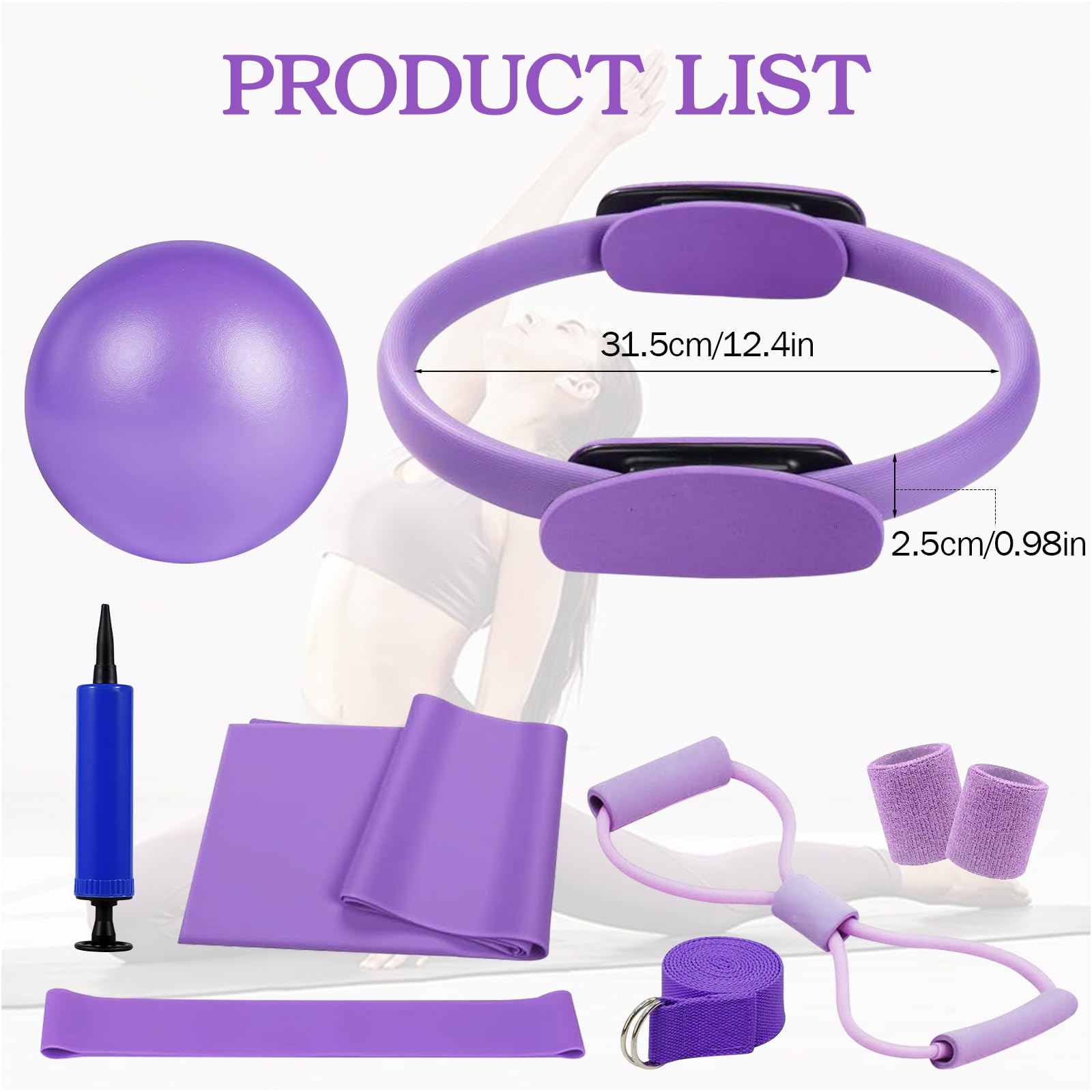 Kit Pilates Maison Femmes, Ensemble Pilates & Yoga Essentiel avec Anneau, Ballon, Bandes de Résistance