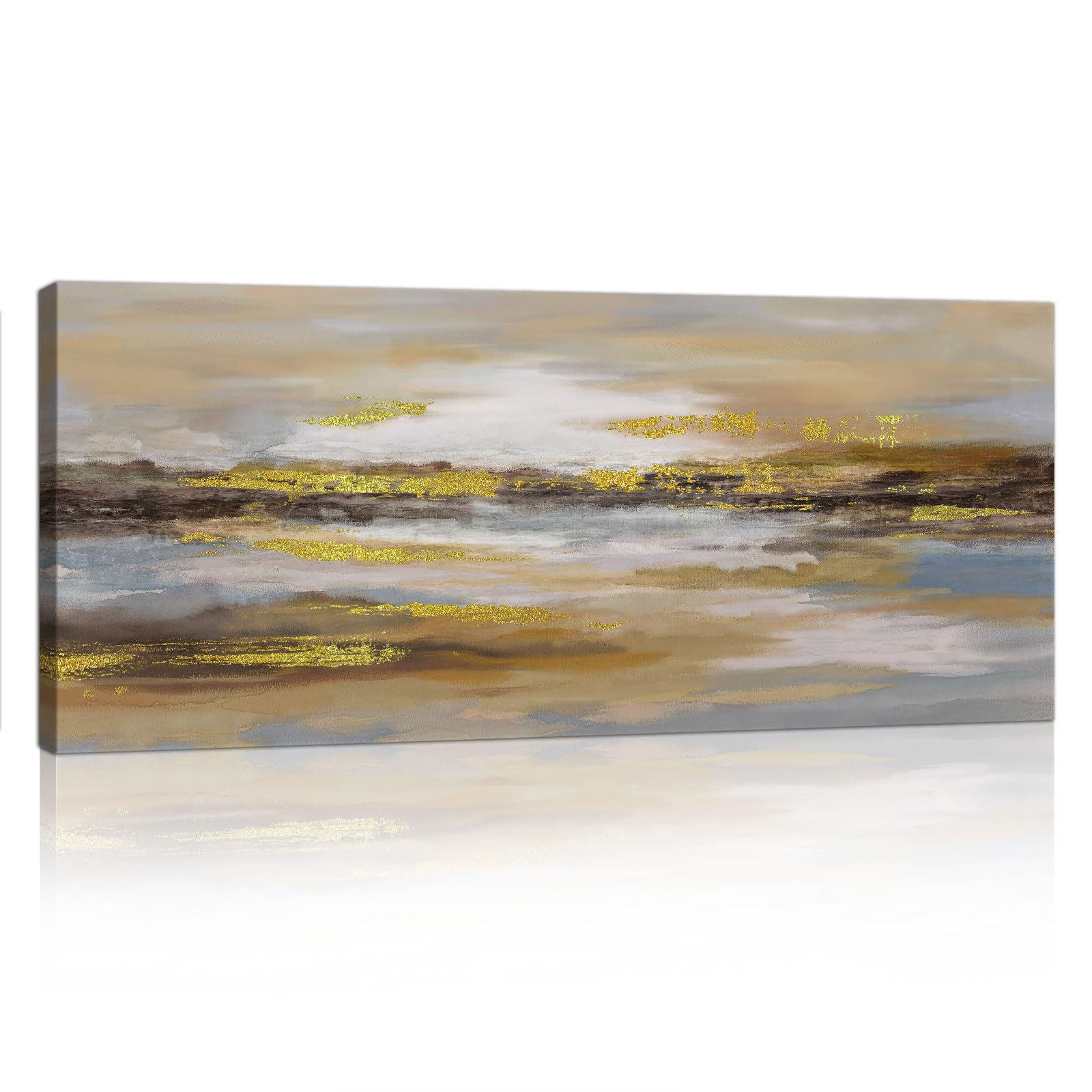 Abstract Neutral Large Canvas Wall Art Prints, Minimalist Golden Brown Framed Canvas Paintings Nordic Modern Grey Blue Wall Pictures Artwork Home Decor for Living Room Bedroom Office Kitchen 120X50cm
