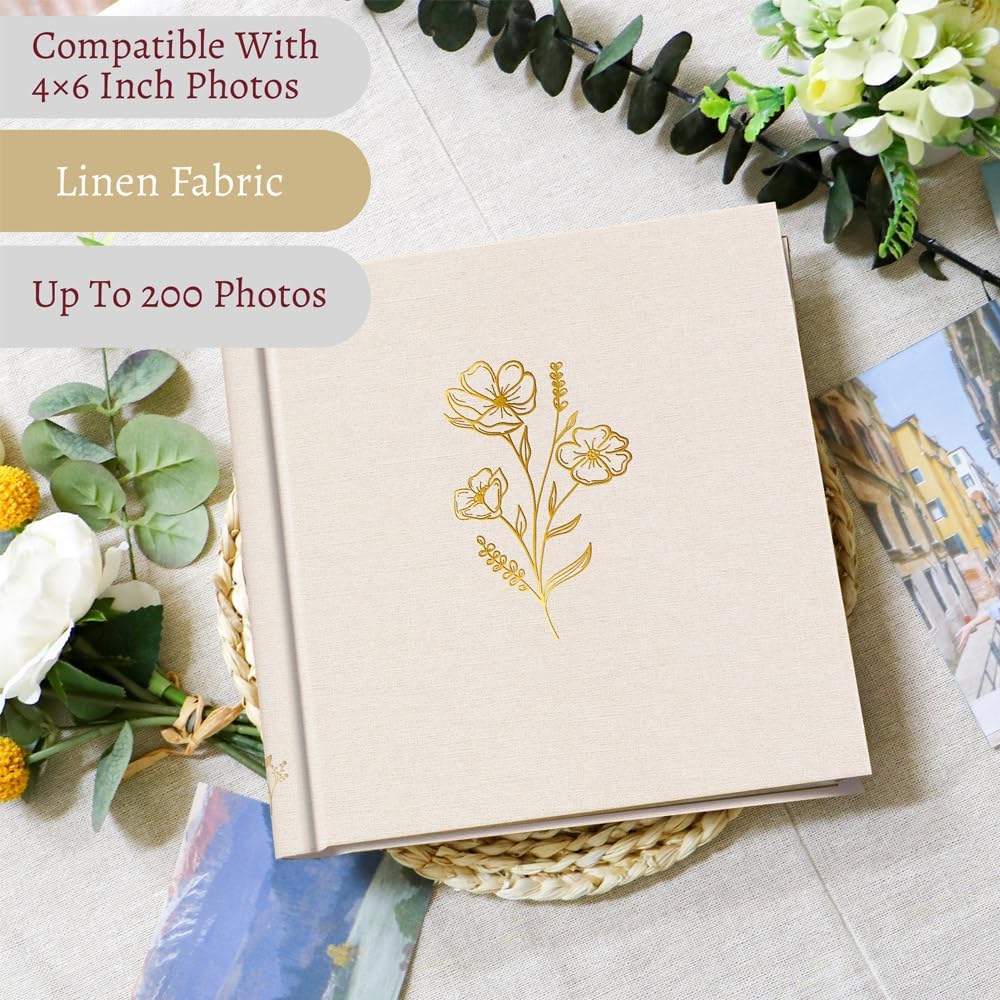 Holoary Photo Album 4x6 200 Photos, 200 Pockets 4”x6” Picture Album, Linen Fabric Cover Big Picture Book for Photos with Writing Area, 4x6 Photo Albums for Family Weddings Travel Memories(Beige) - Image 3