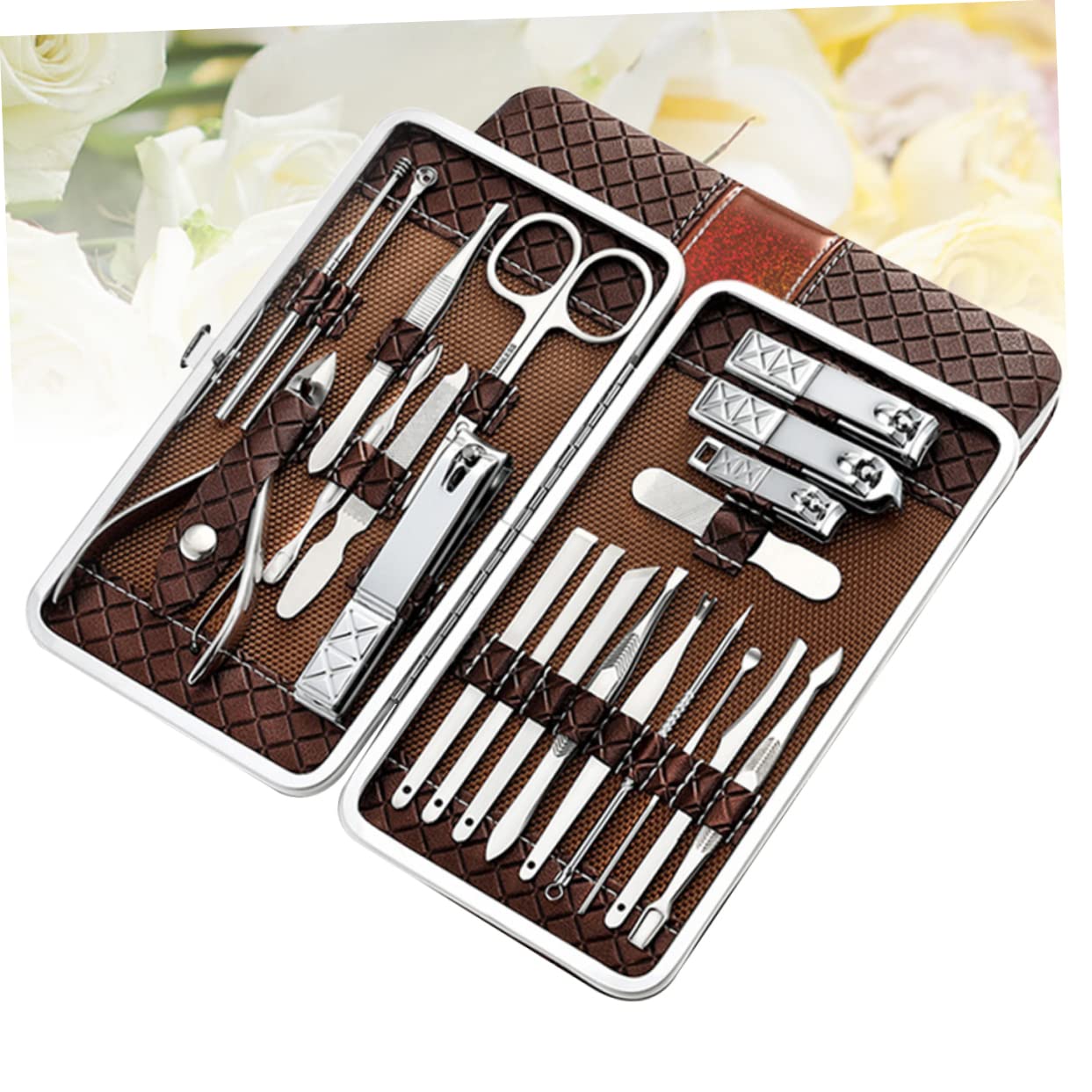Set Tagliaunghie Professionale 21 Pezzi in Acciaio Inossidabile Marrone | Manicure Metallica, Design Ergonomico e Sagomatura Rapida, Attrezzi Pedicure per Amici e Familiari