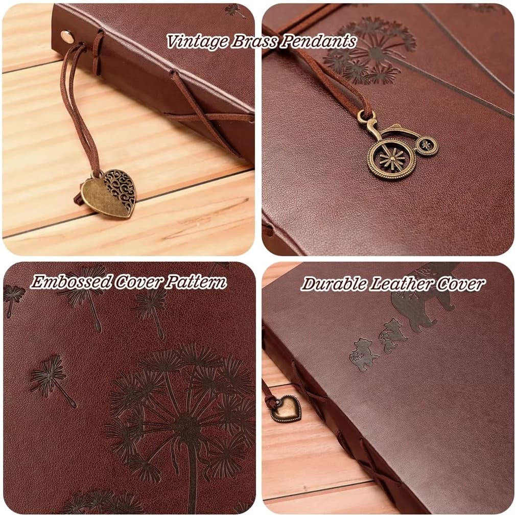 JSEIAJB Photo Album Scrapbook 60 Black Pages Refillable Leather Scrap Book Memory Books Guestbooks DIY Kits(E)