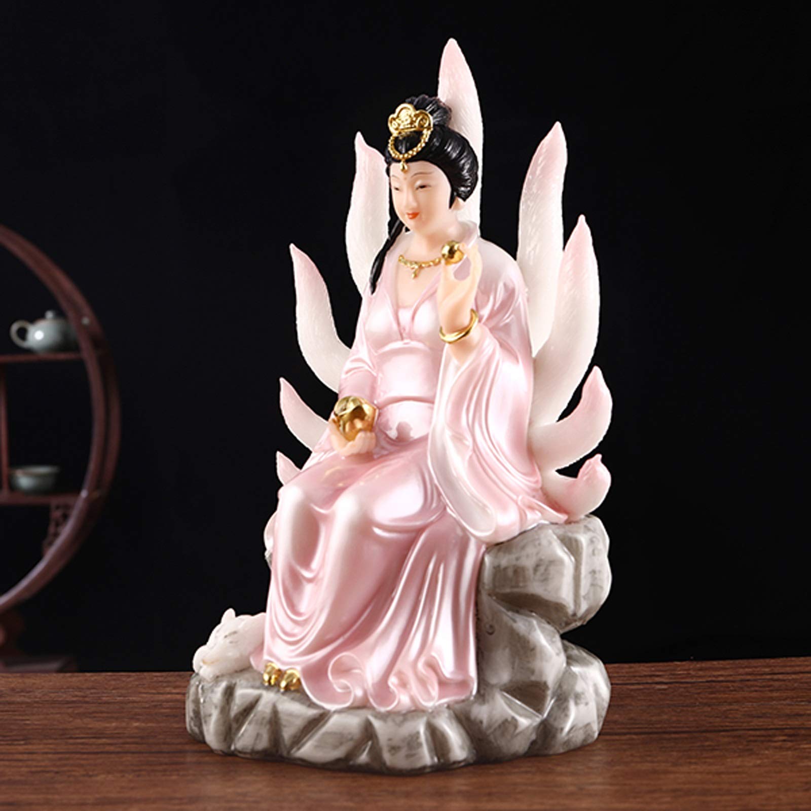 Amazon｜風水装飾 人工翡翠仏像ライフスケート9テールフォックス家庭用