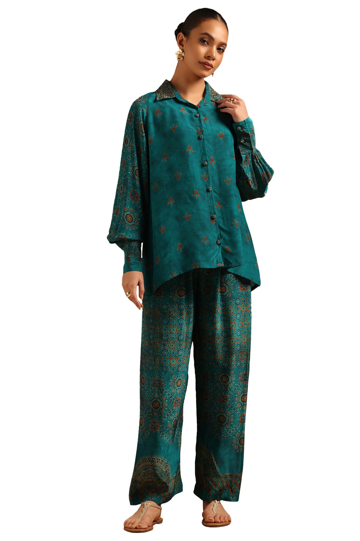 Womens Crepe Ajrak Printed Co-Ord Set-image-42