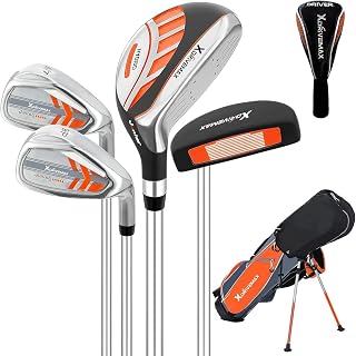 6 Pieces Kids Golf Club Set, Junior Golf Club Set Ages 4-12 Includes Stand Bag, 1# Drive, 5# Hybrid, 6/7#, 9/P# Irons and Putter Right Hand for Boys Girls,Orange,6-10 Ages