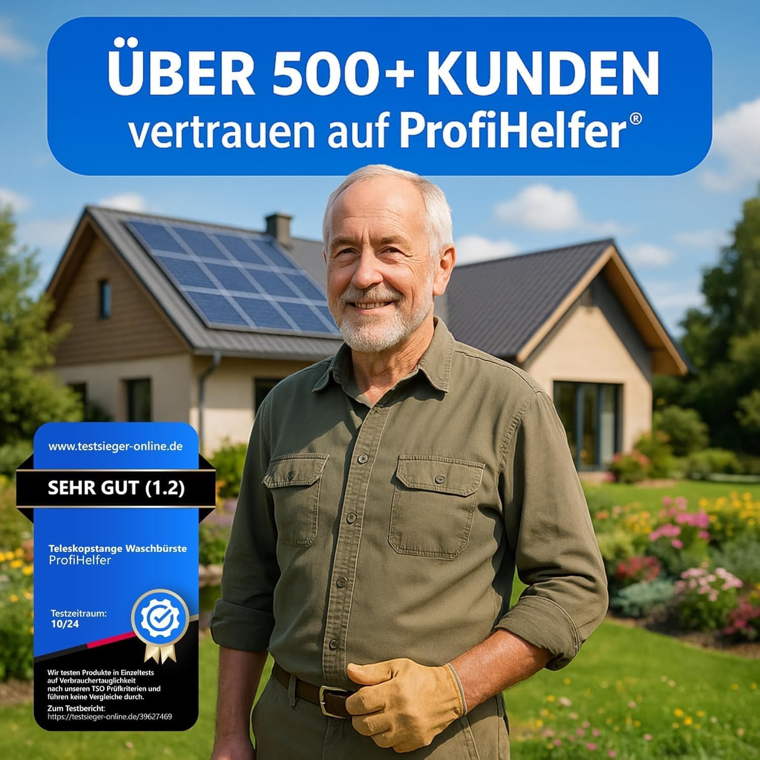 4,6m Teleskop Waschbürste - Teleskopstiel ausziehbar [4-in-1 10-TLG.] Reinigungsset Teleskopstange Fensterreinigung Wintergarten Wasseranschluss PV Anlage Reinigung