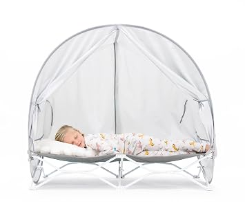 Regalo My Cot Deluxe Portable Toddler Bed with Canopy, Foldable Kids Travel Bed & Camping Cot with UPF 50 Sun Protection, Ages 25, 48 x 24.5 x 9, Gray