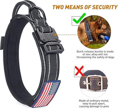 Miniatura 4 de AUBELL Collar táctico reflectante para perro, collares K9 ajustables militares resistentes con asa y hebilla de metal de liberación rápida, ideal