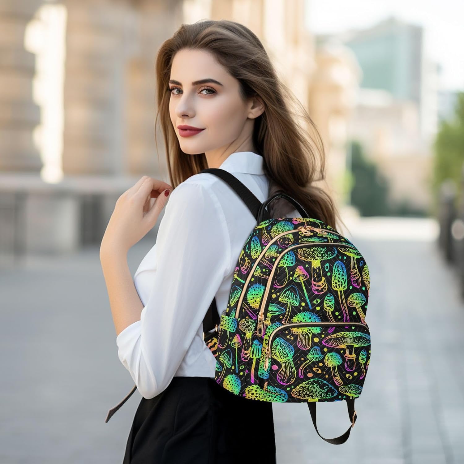 Trippy Colorful Mushroom Mini Backpack Fashion Backpack Purse for Women,Handbag Shoulder Bag Casual Daypack, Ladies Gift for College Work （M）