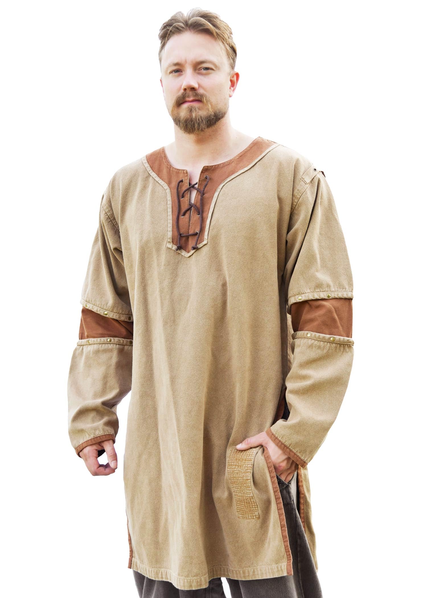 Battle-Merchant Wikinger Tunika Sigval im Used-Look | Mittelalter Hemd aus Baumwolle, Mittelalter Kleidung für Reenactment, LARP & Fantasy Cosplay