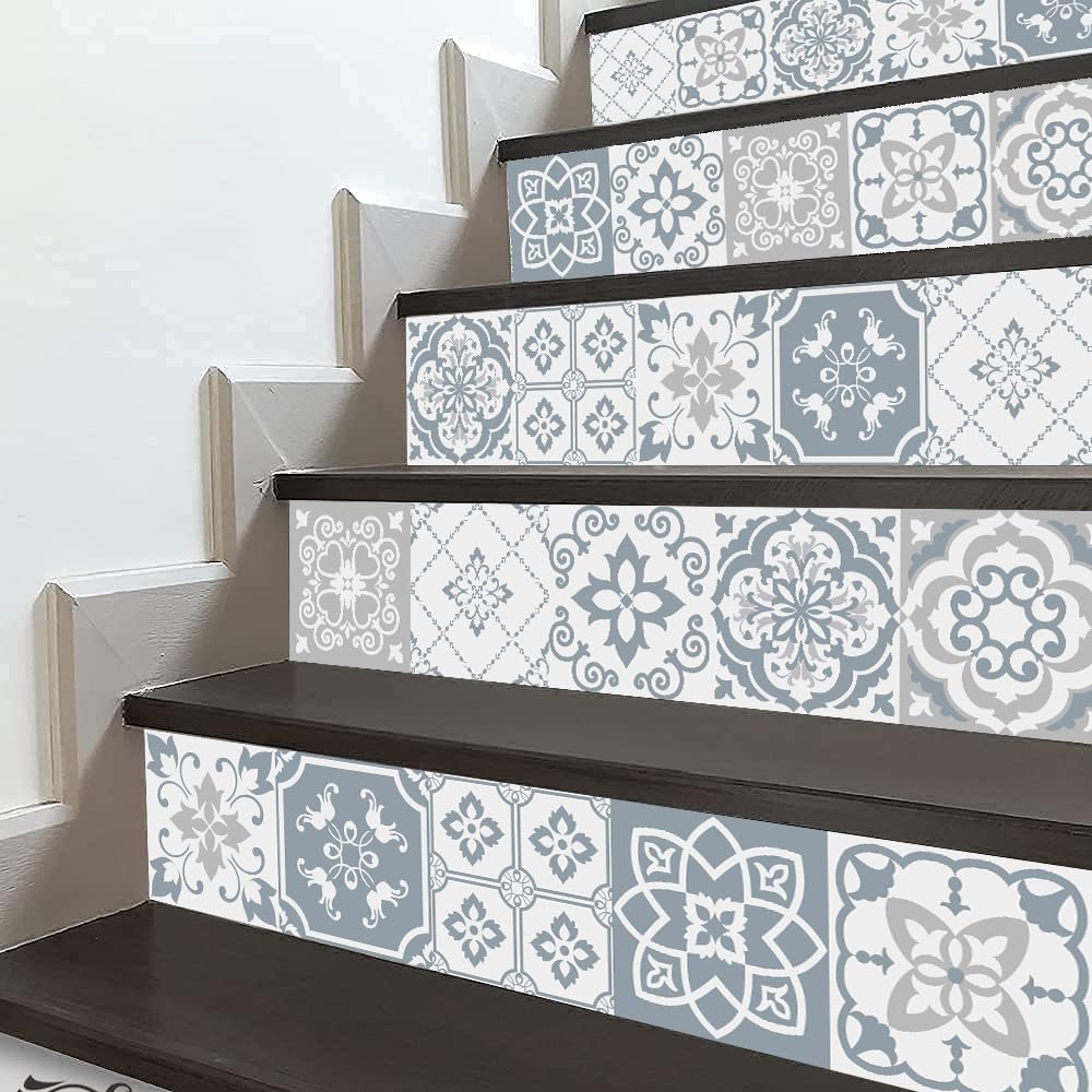 14PCS Self-Adhesive Stair Riser Decals, Peel and Stick Staircase Stickers 39.37x7.09 Vinyl Stickers Staircase Murals Decor for Steps Wz-601