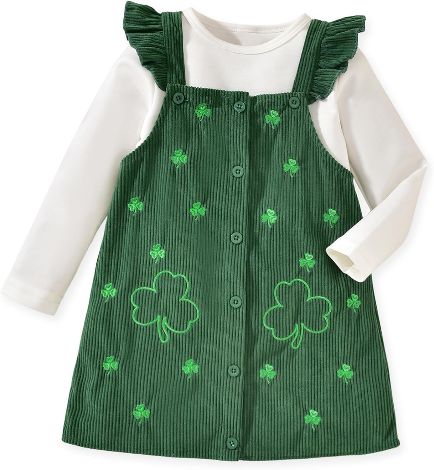 HINTINA Toddler Girl Embroidered Button Down Overall Jumper Dress Set