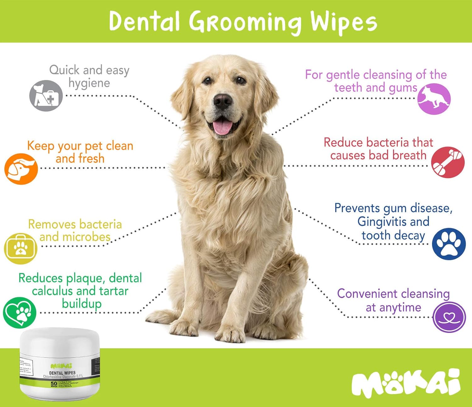 MOKAI Dental Wipes for Dogs and Cats (50 Count) : Pet Supplies
