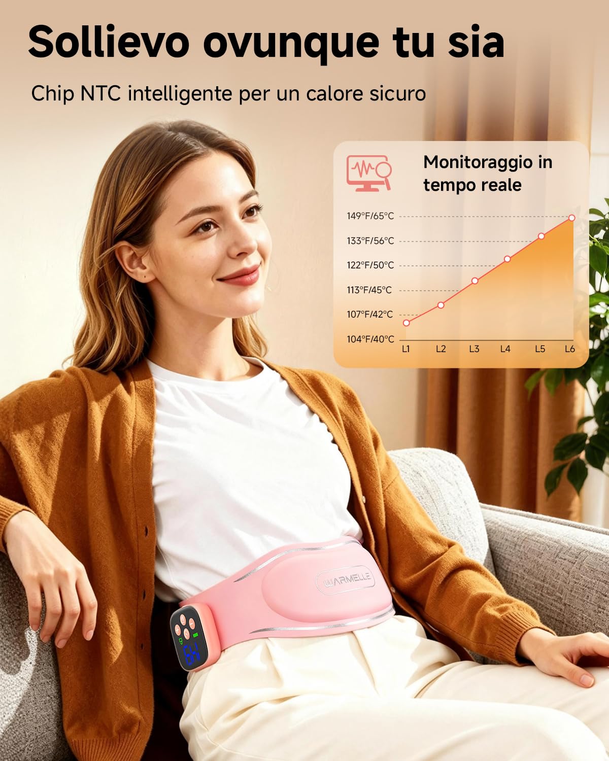 Cintura termica portatile, senza fili, con 6 livelli di temperatura, regolabile, per donne e ragazze