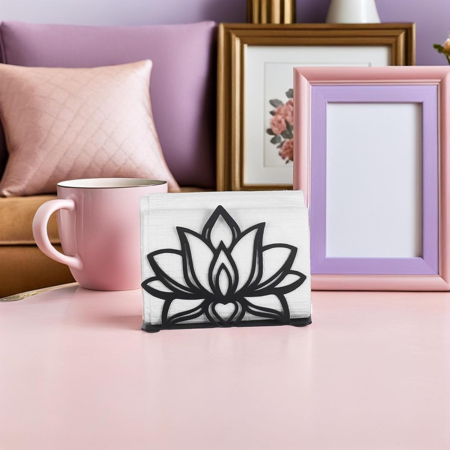 Zerodeko 2 Pcs Lotus Flower Napkin Holders, Vintage Metal Paper Stands, Black Cast Iron Cocktail Napkin Organizer Dispenser for Home Kitchen Restaurant Decor