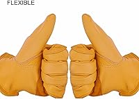 Vista 2 de OZERO Leather Work Gloves for Men, Cowhide Gardening Gloves with Reinforced Palm, Flexible Keystone Thumb, Elastic Wrist