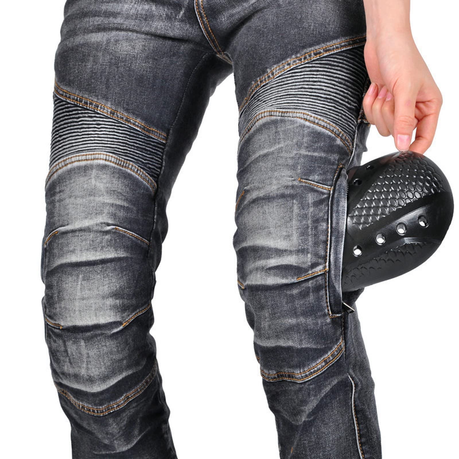 Spodnie motocyklowe, jeansowe, rozciągliwe, styl casualowy, vintage, tekstylne, z ochraniaczami, czarny, M