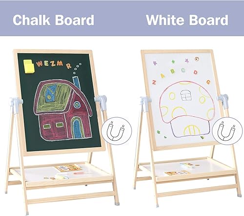 Miniatura 3 de QZMTOY Caballete de arte para niños juego de caballete de pie de lujo mesa de arte ajustable tablero magnético de borrado en seco y soporte de