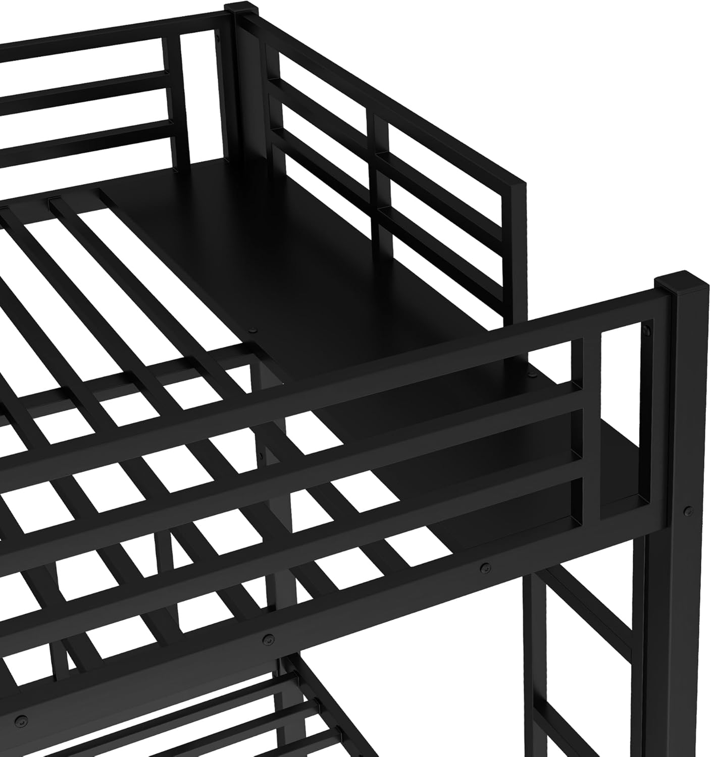 Close-up of the upper bunk and guardrails of the Bellemave Triple Bunk Bed