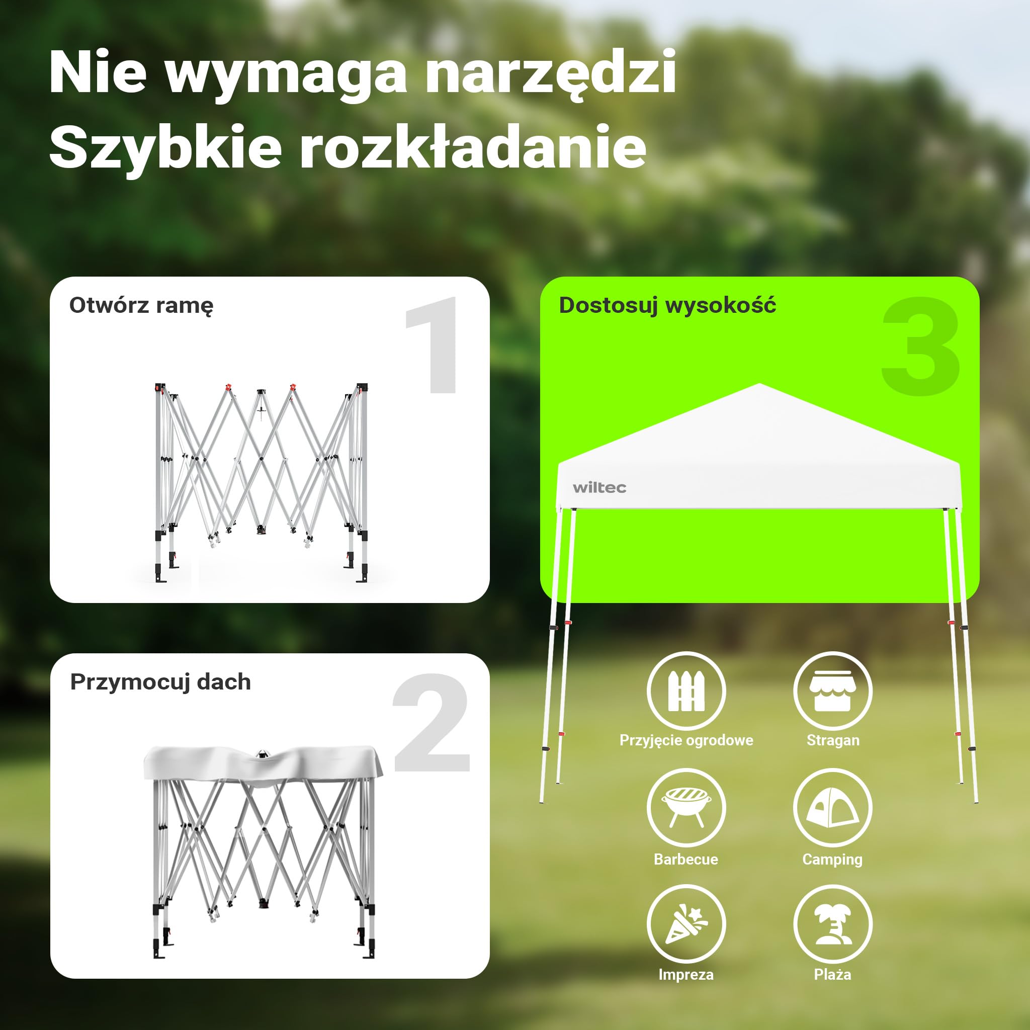Wiltec Pawilon namiot imprezowy z zamknięciem centralnym do ogrodu wodoodporny biały 2,5 x 2,5 x 2,7 m