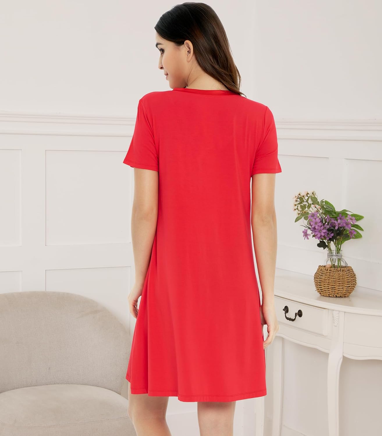 NACHILA Nightgowns for Women-Viscose Made from Bamboo, Soft Sleepshirts Short Sleeve Nightshirts Loose Sleepwear - Image 2