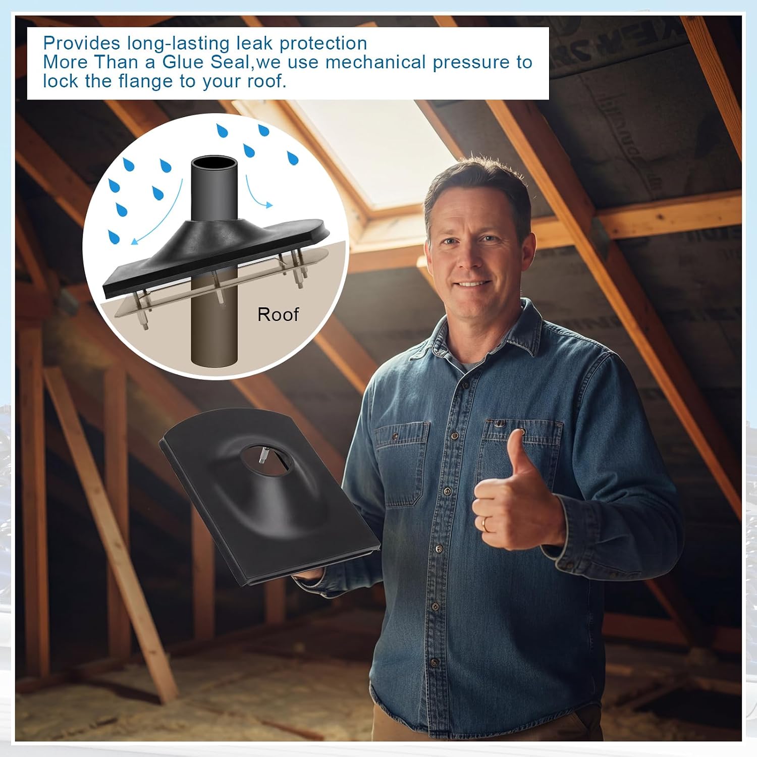 Frienda 3" Roof Vent Boot Pipe Flashing Kit - Interior Installation No Roof Access Needed, Aluminum & Epdm Chimney Flashing for 0°-12° Slope, Fits 3 Inch PVC Cast Iron Copper Pipe, Asphalt Shingles