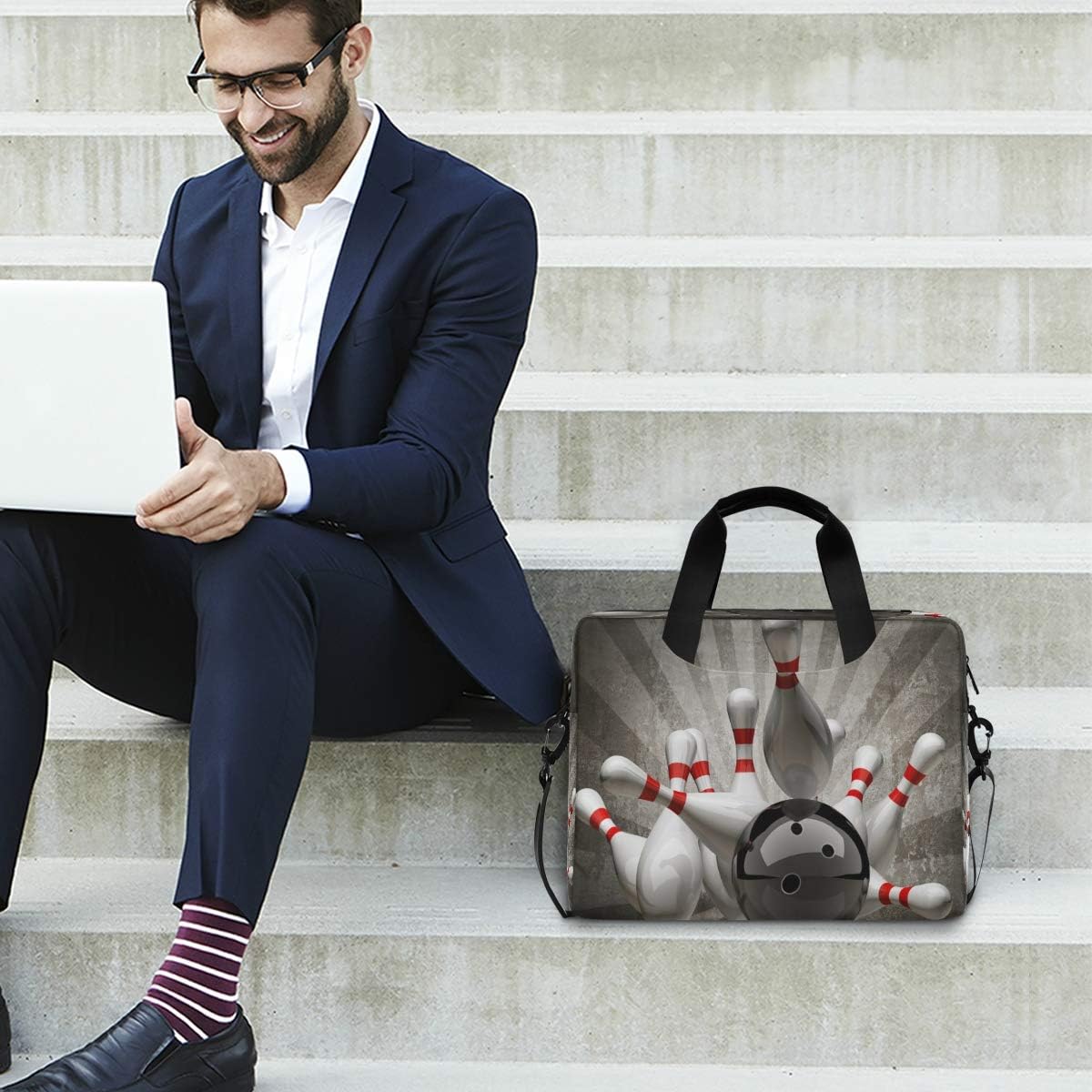 Laptop Bag Sport Bowling Ball Crashing Pins Laptop Sleeves Case for 13 14 15.6 Inch Computer Tablet Briefcases Carrying Case Shoulder Bag for Work