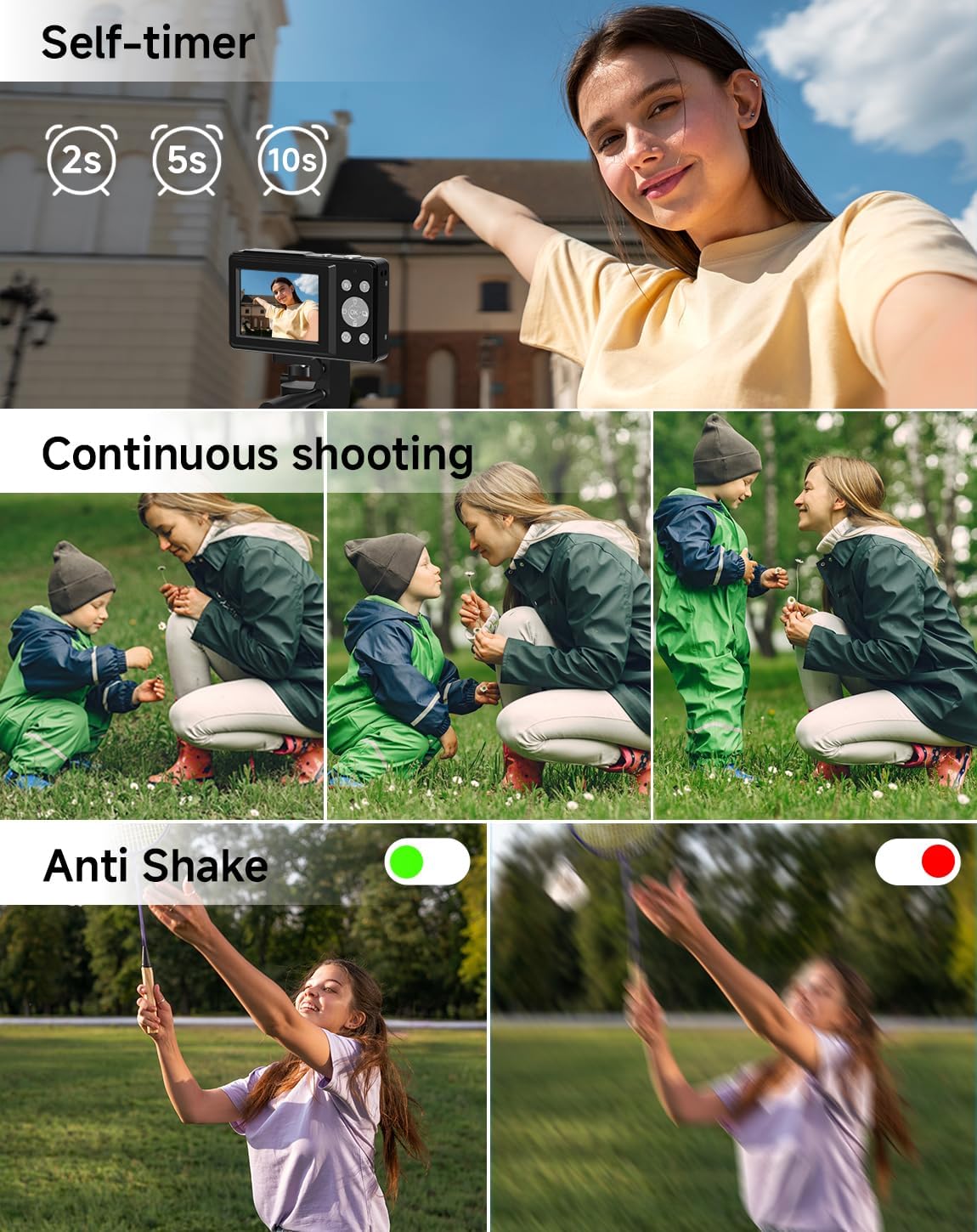 Digital Camera for Kids, FHD 1080P 44MP Point and Shoot Digital Camera with Face Detect, Smile Capture, 18X Zoom, 20 Filters, Anti Shake, 32GB SD Card Blcak Compact Vintage Camera for Kids Boys Girls - Image 6