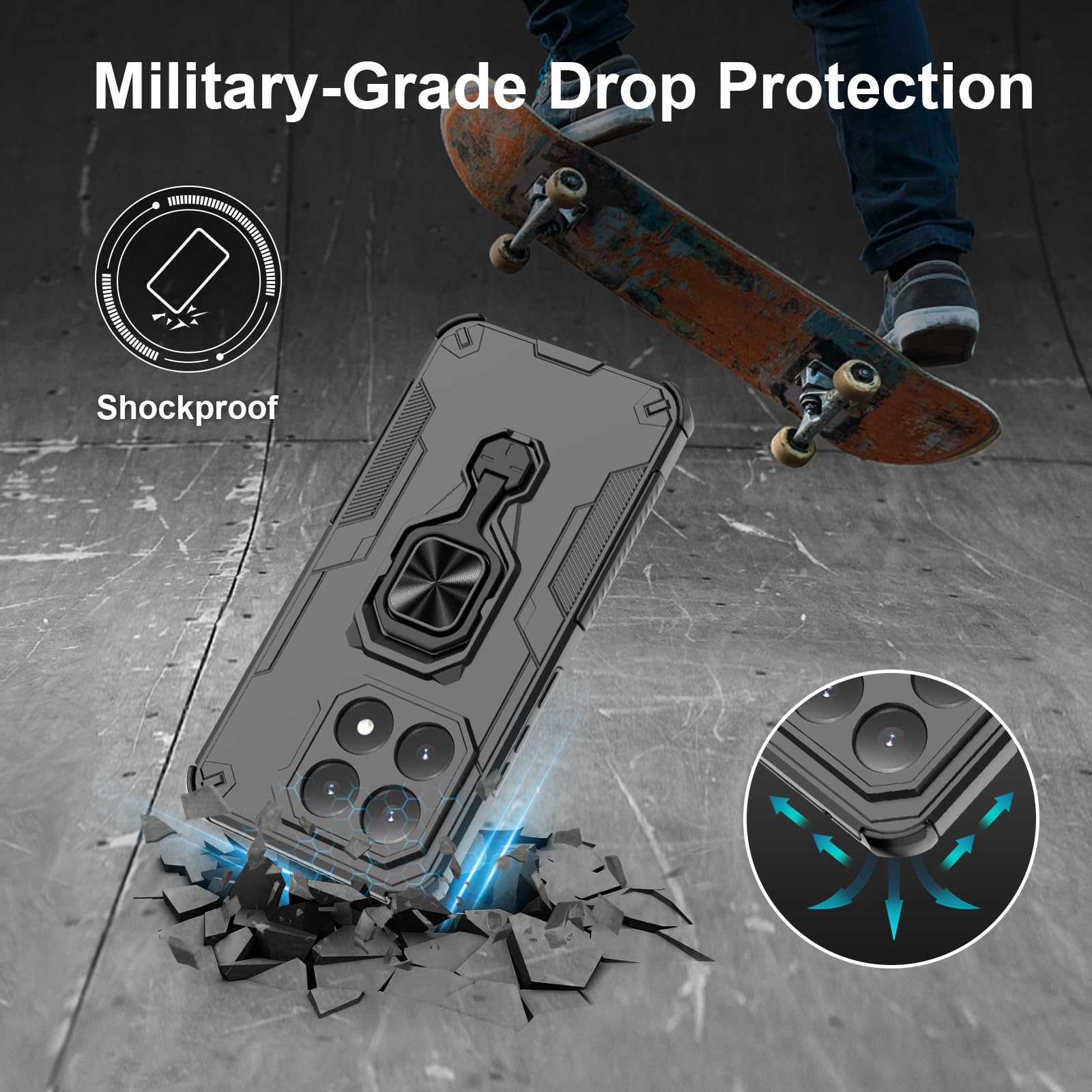 Funda para Xiaomi Redmi Note 15 Pro 5G, Carcasa Antigolpes con Soporte anular metálico, Case Protectora de Grado Militar, Azul — view 260