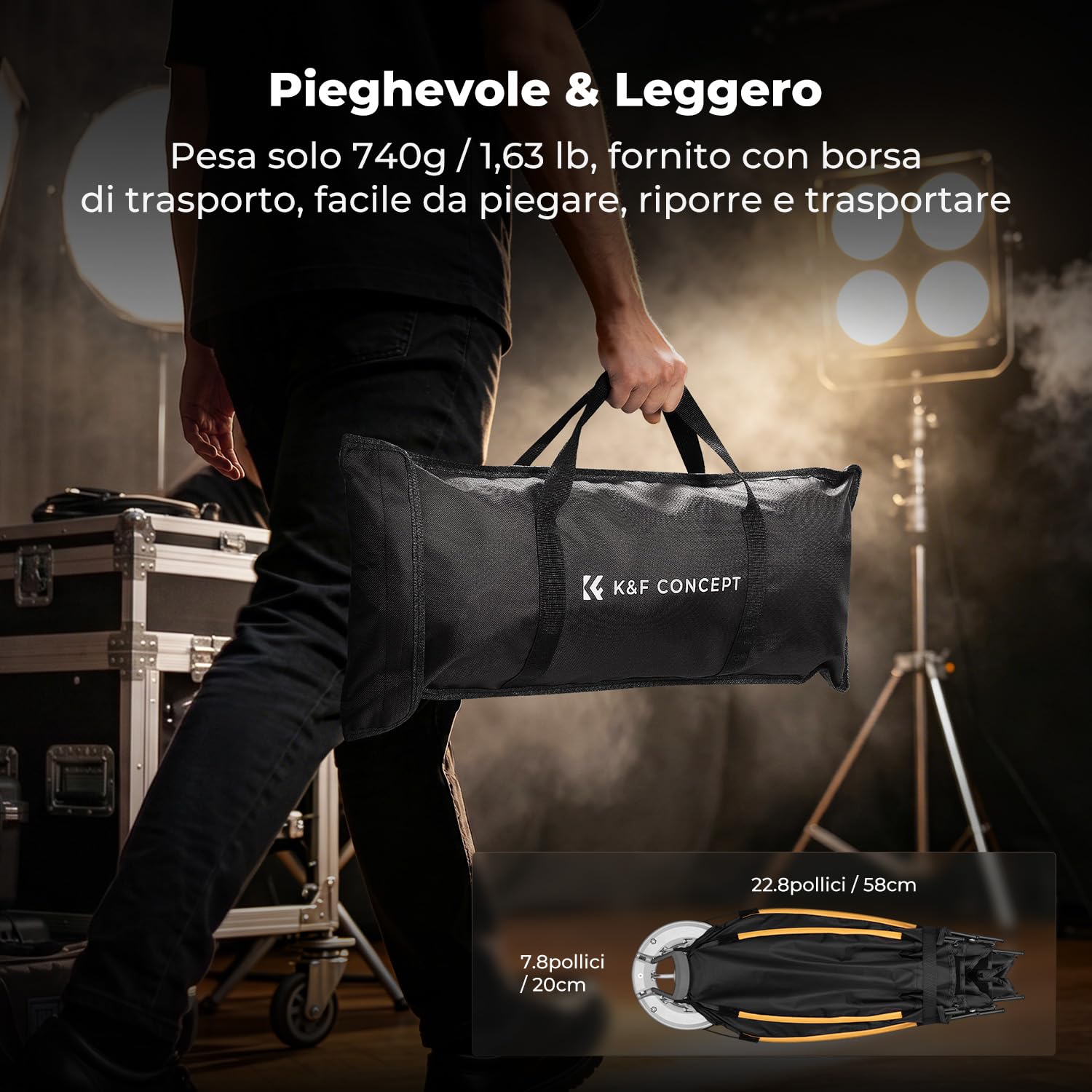 K&F CONCEPT 60cm/26''Rapido Sgancio Softbox con Griglia+Giffusore+Borsa | Attacco Bowens, compatibile con luci COB ideale per ritratti, matrimoni, riprese video e streaming live,LK07
